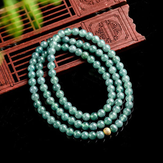 6mm Blue Jadeite Three-Loop Necklace & Bracelet — Ice Seed Water Jade