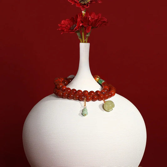 Sichuan Nanhong Two-Turn Hetian Jade Bracelet — Silver-Gold