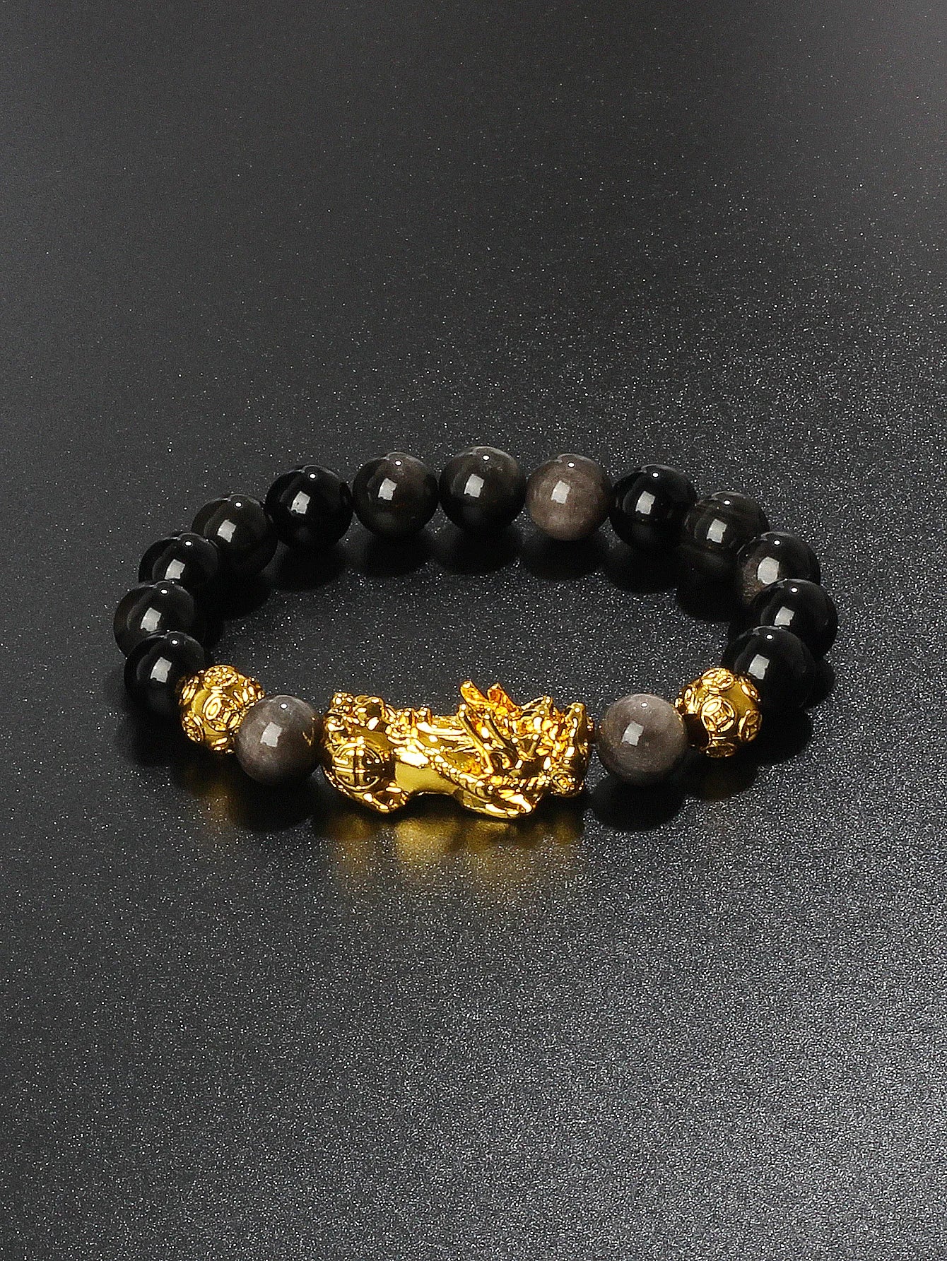 Gold Color Pi Xiu Bracelets Women Feng Shui Obsidian Wealth Pi Yao Bracelets Men 10m Dragon Mantra Bead Bangle Lucky Jewelry New