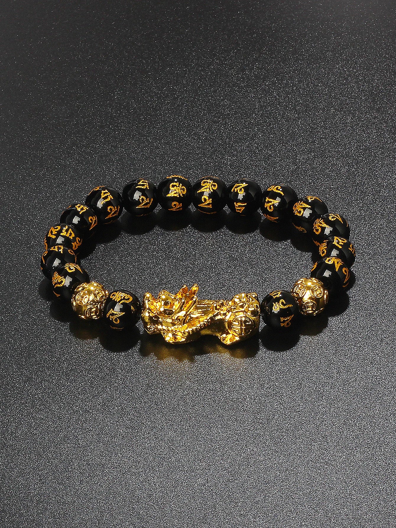 Gold Color Pi Xiu Bracelets Women Feng Shui Obsidian Wealth Pi Yao Bracelets Men 10m Dragon Mantra Bead Bangle Lucky Jewelry New