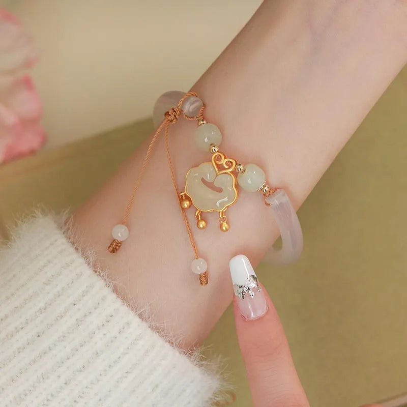 Hotan White Jade Safety-Lock Bracelet — Elegant Protective Charm