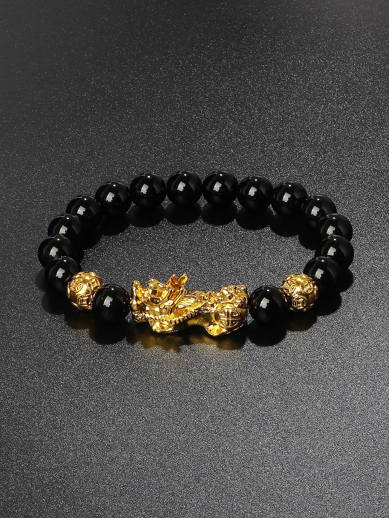 Gold Color Pi Xiu Bracelets Women Feng Shui Obsidian Wealth Pi Yao Bracelets Men 10m Dragon Mantra Bead Bangle Lucky Jewelry New