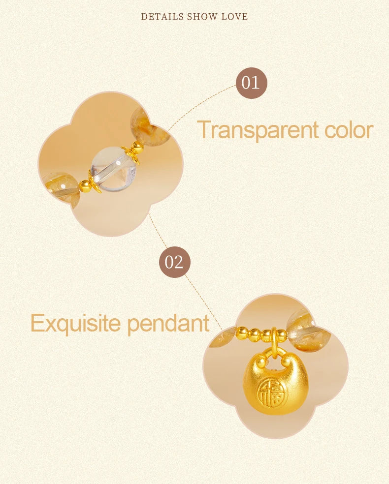 Natural Yellow Tower Crystal Golden White Crystal Lucky Charm Stone Original Design Enhance Energy Purification Wealth Bracelet