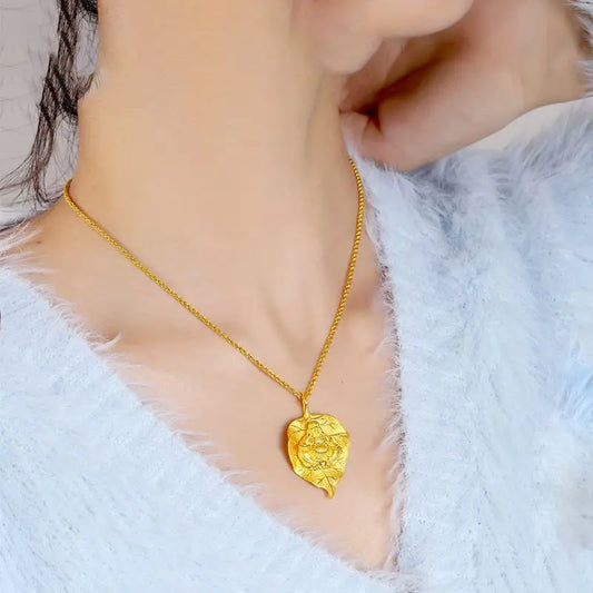 Maitreya Rose Quartz Buddha Leaf Pendant Necklace