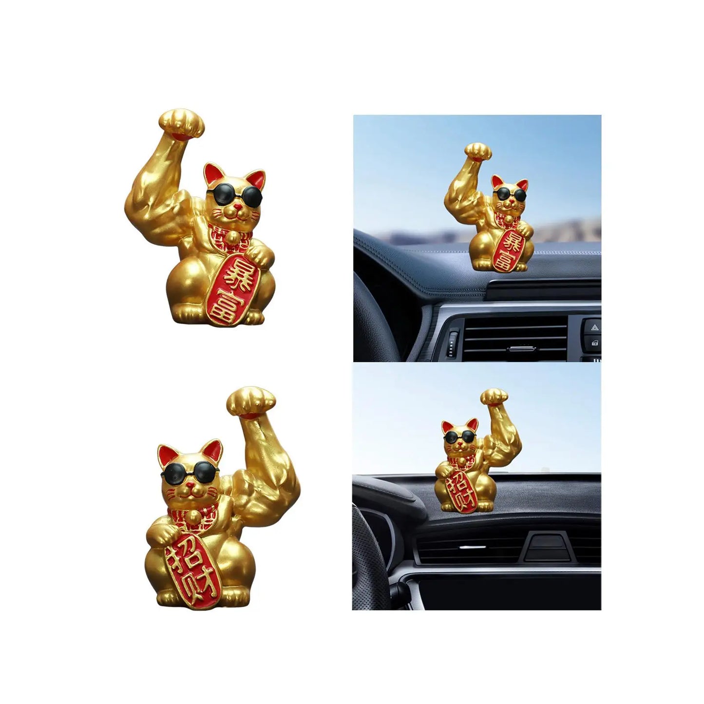 Big Muscle Arm Lucky Cat Figurine Collectible Resin Crafts Feng Shui Decoration for Desk Counter Store Bookcase Modern Shelf