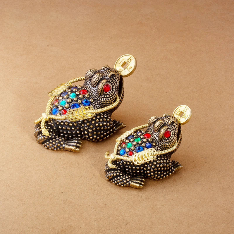 1PC Brass Feng Shui Toad Money Lucky Fortune Wealth Chinese Frog Toad Coin Home Office Decoration Lucky Gifts Tabletop Ornaments