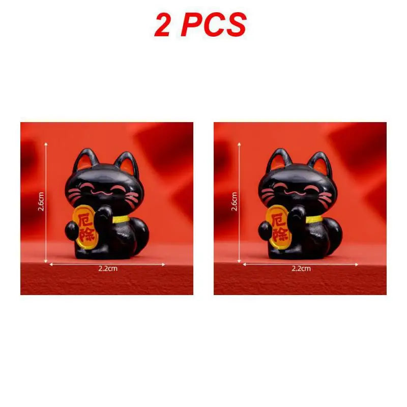 1/2PCS Lucky Feng Shui Cat Maneki Neko Fortune Cat Figurine Collectible Fortune Decor Ornaments Lucky Cat Mini Figure Collection