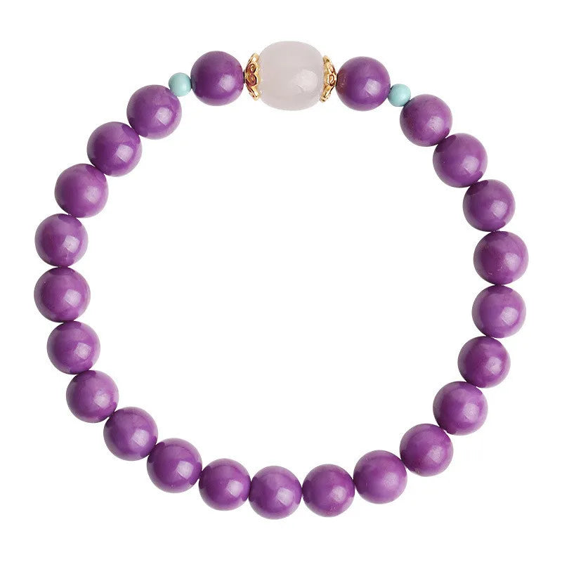 8mm Purple Bead Bracelet with Hotan Jade Buddha Hand