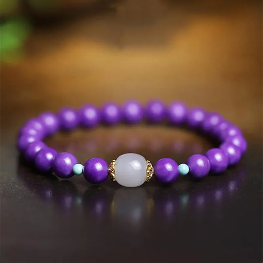 8mm Purple Bead Bracelet with Hotan Jade Buddha Hand