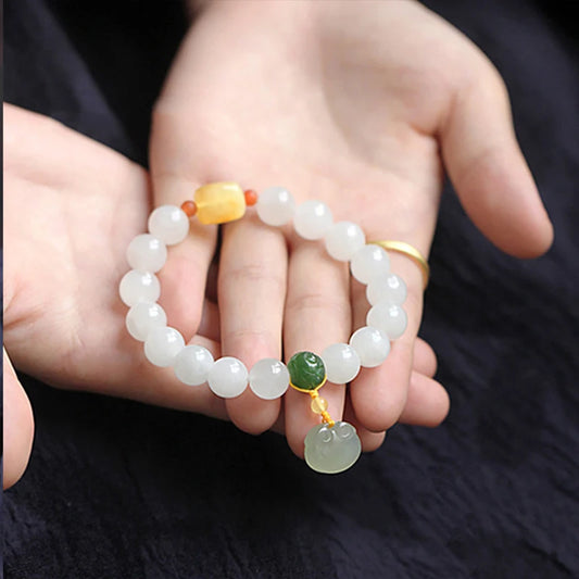 Hetian White Jade Buddha Adjustable Bracelet|Elegant Friendship Gift
