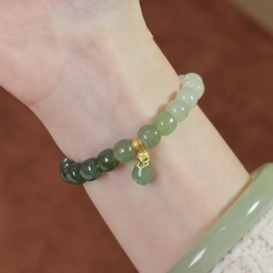 Natural Hetian Jade Pearl Bracelet|Fresh Single-Loop Charm