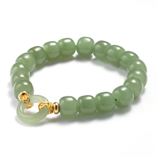 Natural Hetian Jade Gong-Bell Bracelet — Retro Boho Elegance