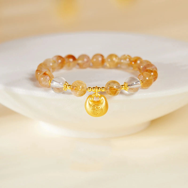 Natural Yellow Tower Crystal Golden White Crystal Lucky Charm Stone Original Design Enhance Energy Purification Wealth Bracelet