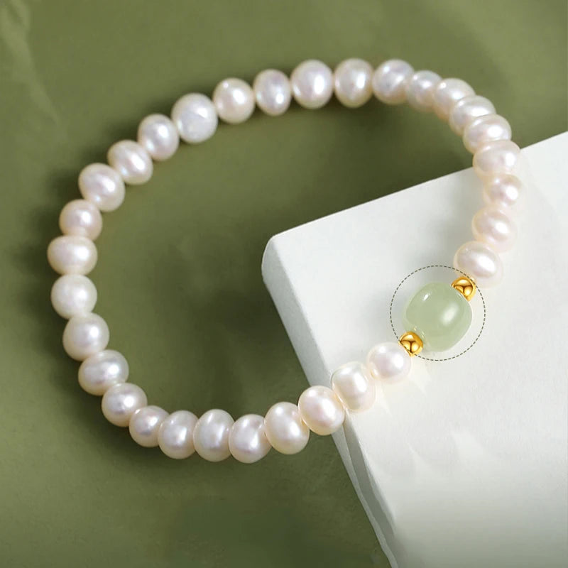 Green Bead Freshwater Pearl Bracelet With Card 6MM Natural Lucky Bead Bangle Birthday Jewelry Gift
