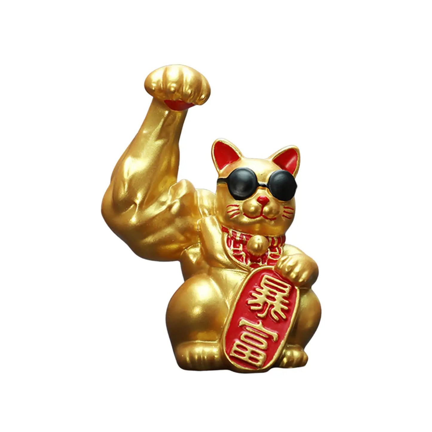 Big Muscle Arm Lucky Cat Figurine Collectible Resin Crafts Feng Shui Decoration for Desk Counter Store Bookcase Modern Shelf