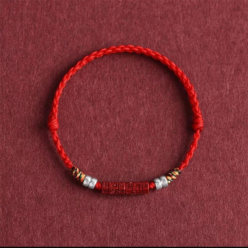 Hand Woven Natural Purple Cinnabar Lucky Bracelets Women Men Prayer Blessing Bangles Six Character Words Sizeadjustable