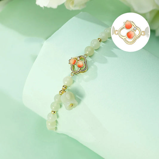 Hetian Jade Green Blossom Bracelet | 925 Silver Link