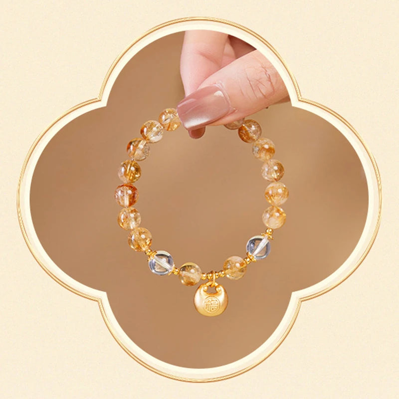 Natural Yellow Tower Crystal Golden White Crystal Lucky Charm Stone Original Design Enhance Energy Purification Wealth Bracelet