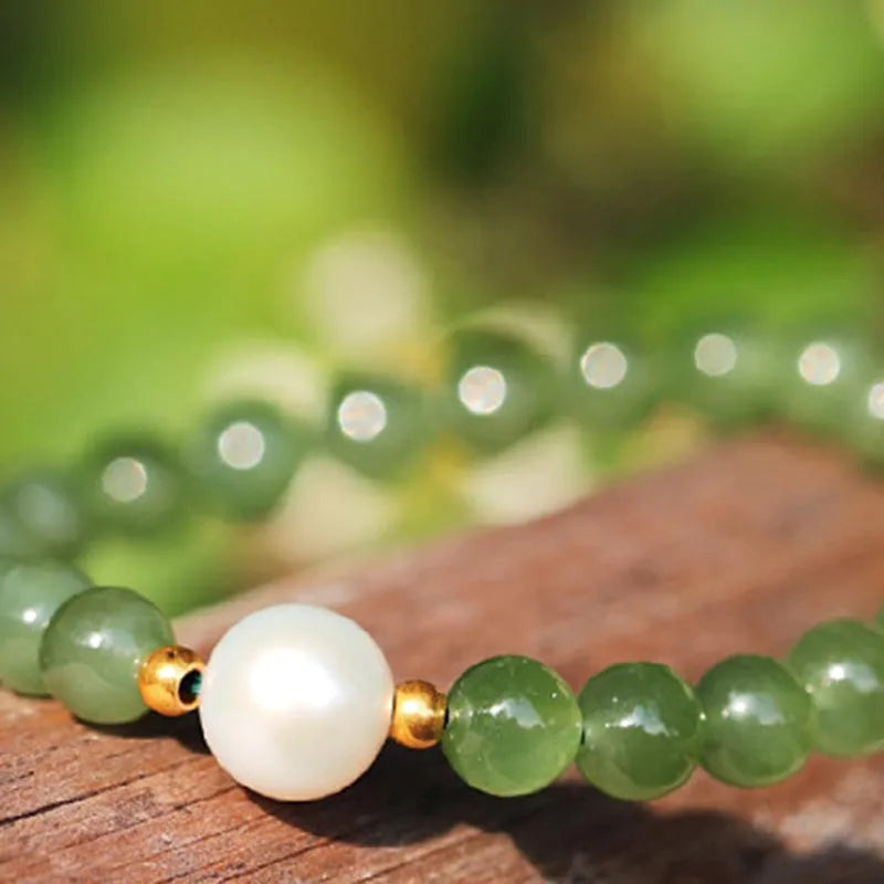 Hotan Jade 6mm Summer Bracelet|Retro Gong-Bell Charm