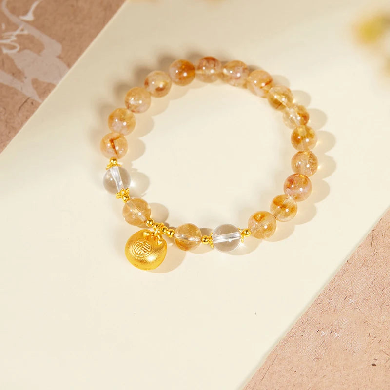 Natural Yellow Tower Crystal Golden White Crystal Lucky Charm Stone Original Design Enhance Energy Purification Wealth Bracelet
