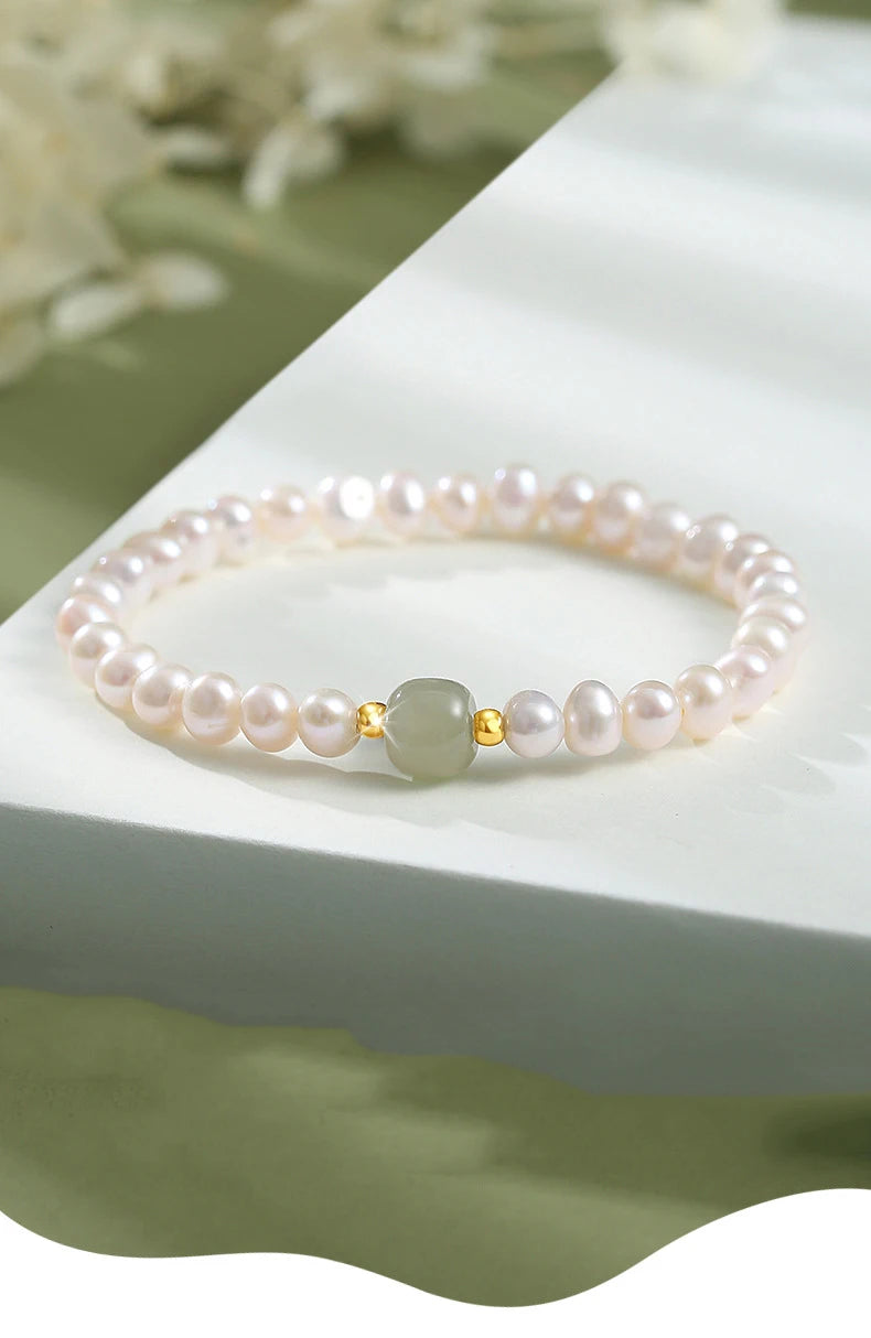 Green Bead Freshwater Pearl Bracelet With Card 6MM Natural Lucky Bead Bangle Birthday Jewelry Gift