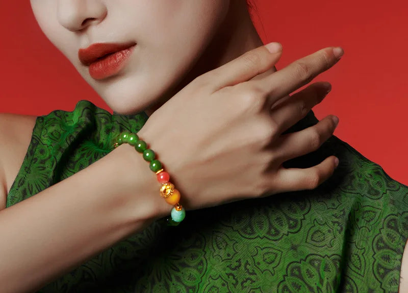 Hetian Jasper & Wax Amber Hand Chain|Tibetan Silver Rope