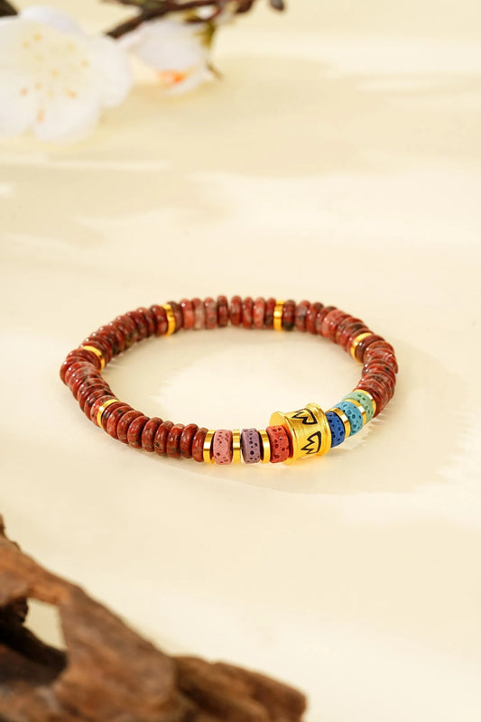 天然玉石五行守护手链|24K金包银小熊金珠 招财聚福平衡气场