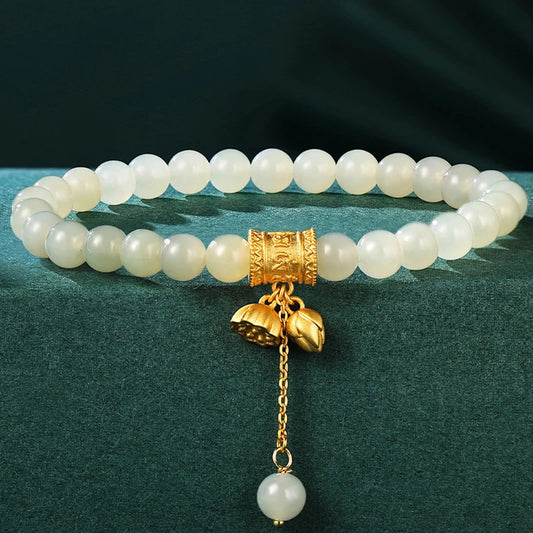 莲韵·和田白玉堆叠手串|莲花流苏护身开运饰品