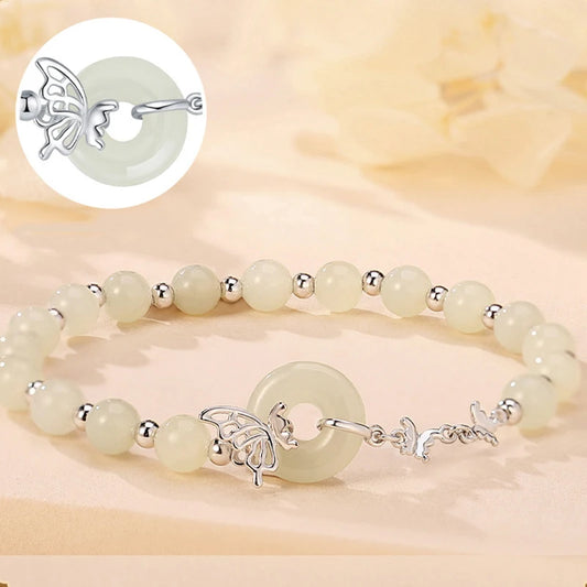 Sterling Silver Butterfly Bracelet | Light-Green Semi-Precious Gift