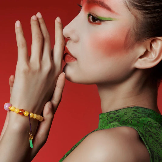 8mm Amber Hetian Jade Bell Bracelet|Feng Shui Elegance