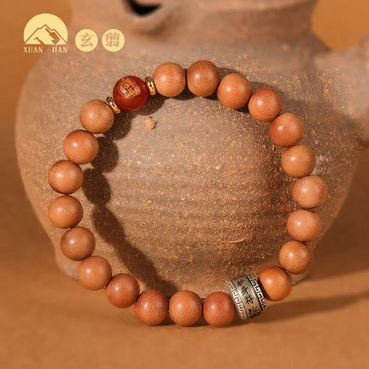 Peach Wood Zodiac Protection Bracelet — Garnet Talisman