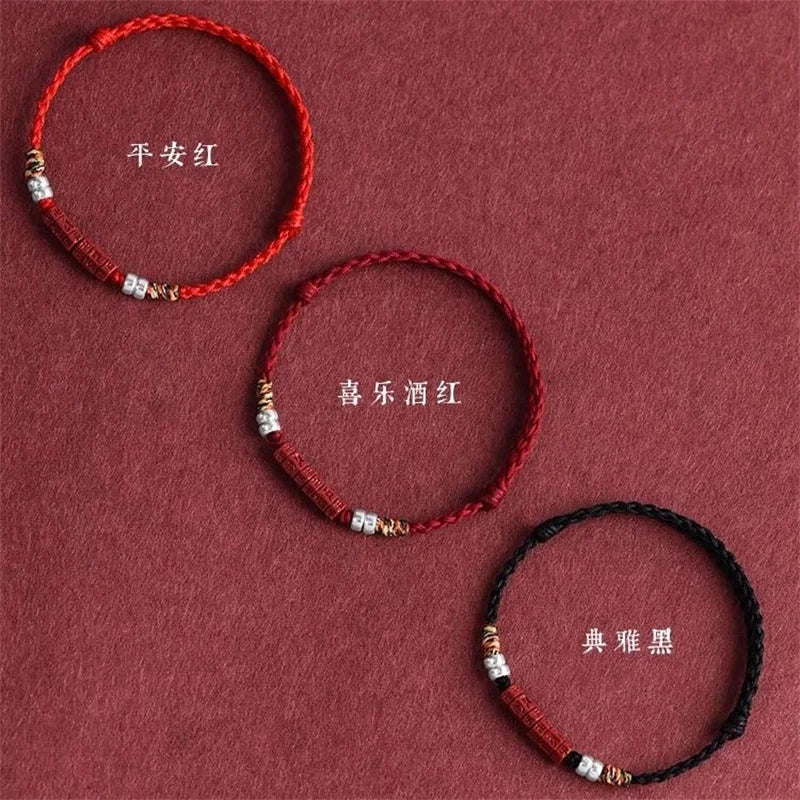 Hand Woven Natural Purple Cinnabar Lucky Bracelets Women Men Prayer Blessing Bangles Six Character Words Sizeadjustable