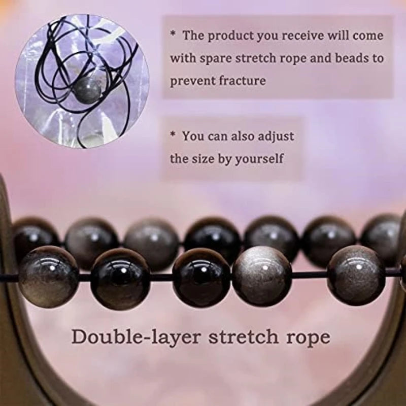 Natural Gemstone Bracelet 8mm Round Beads Healing Silver Obsidian For Women Men Party Fashion Luxury Jewelry Christmas Gifts