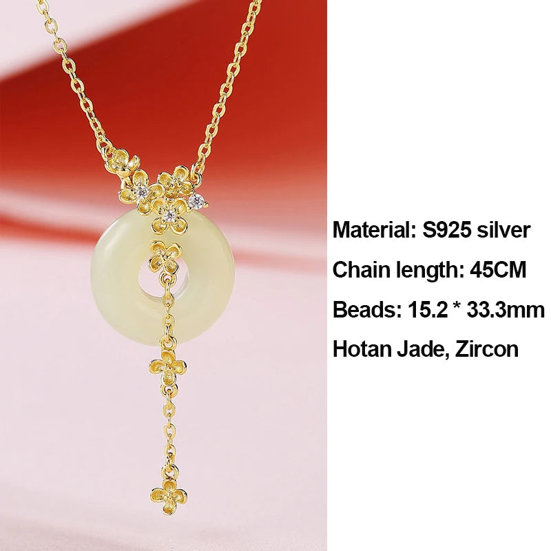 Hetian Jade Osmanthus Tassel Necklace|Chinese Collarbone Chain