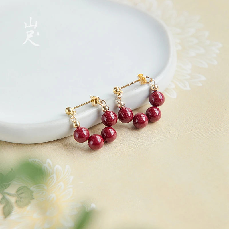 Handmade Red Agate Drop Earrings | Vintage Feng Shui Charm