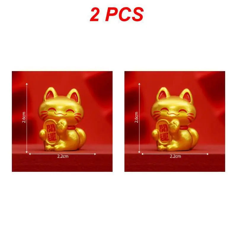 1/2PCS Lucky Feng Shui Cat Maneki Neko Fortune Cat Figurine Collectible Fortune Decor Ornaments Lucky Cat Mini Figure Collection