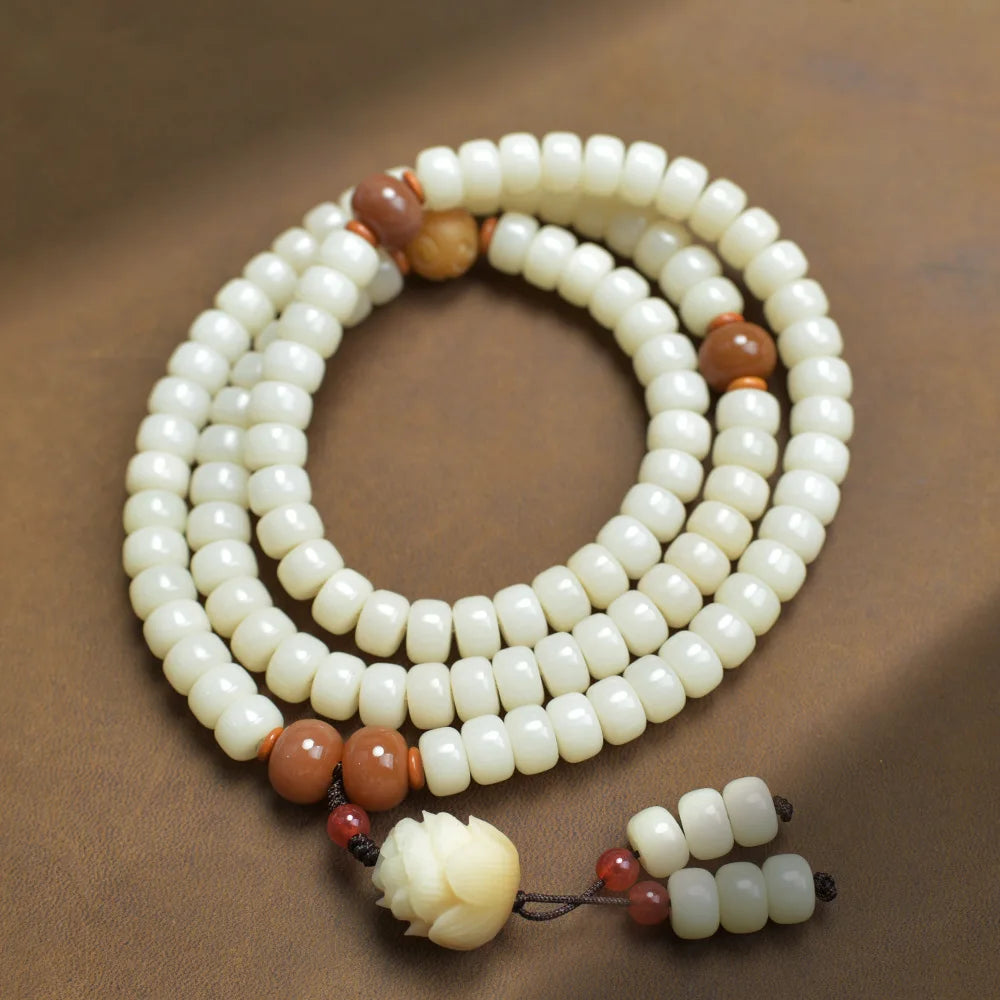 White Jade Bodhi Root Wrap Bracelet — Multi-Treasure