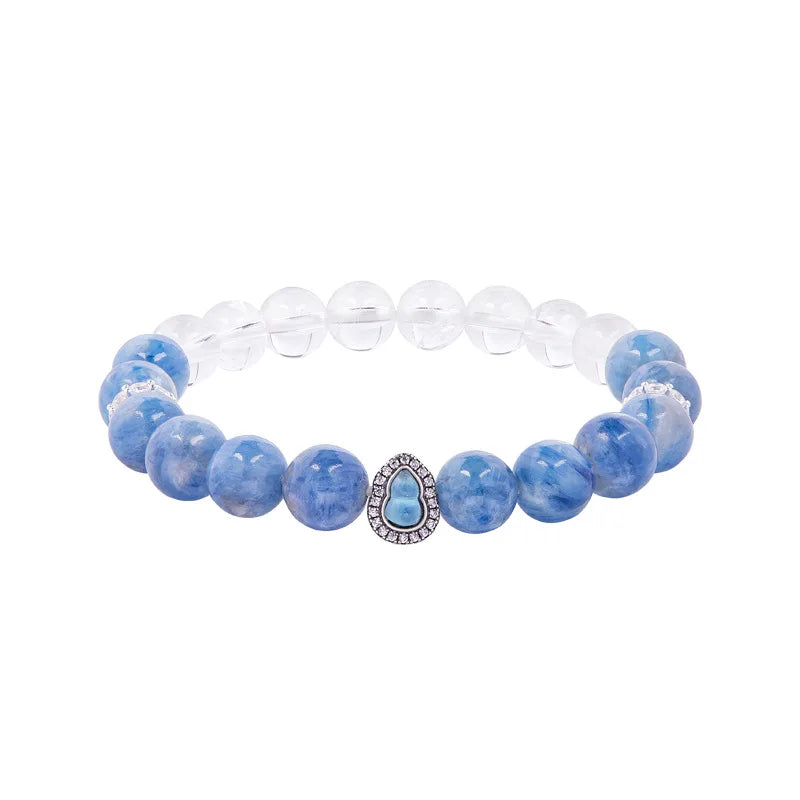 Natural White Crystal Blue Bead Calabash Bracelet | Spiritual Protection & Vintage Elegance