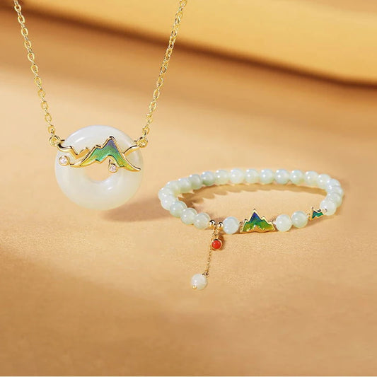 Sterling Silver & Hotan Jade 2-Piece Bracelet Necklace Set