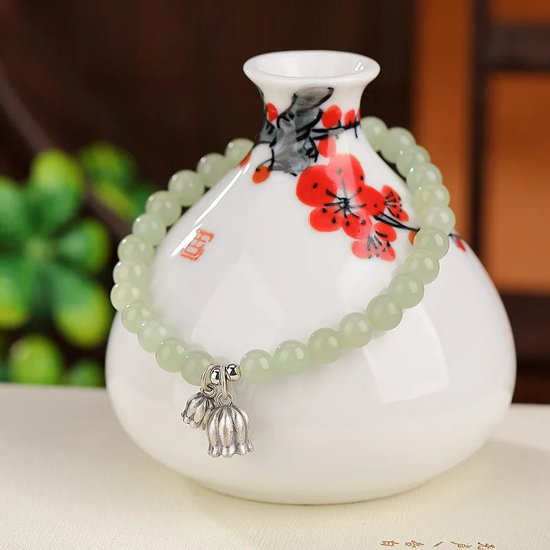 Blue Hotan Jade Gradient Bead Bracelet|S925 Gold-Plated Elegance