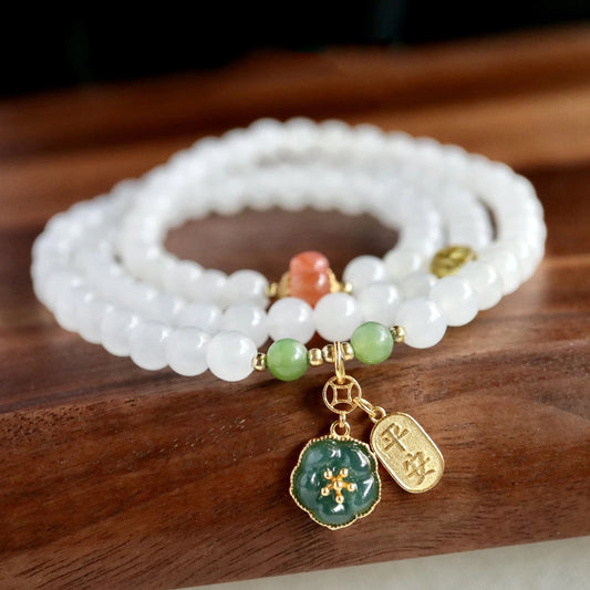 White Hetian Jade Multi-Layer Bracelet — Purity & Protection for Women