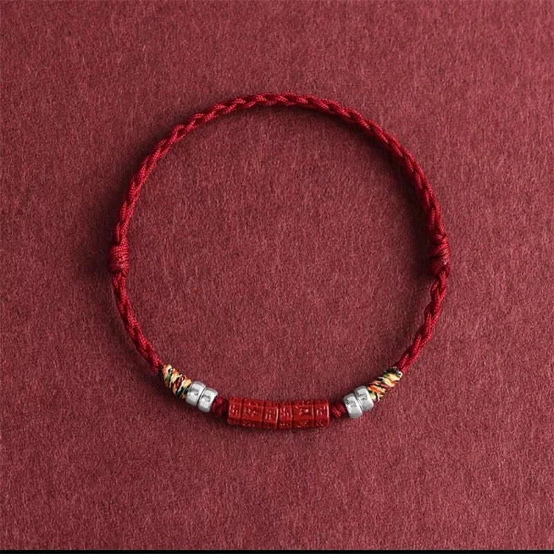 Hand Woven Natural Purple Cinnabar Lucky Bracelets Women Men Prayer Blessing Bangles Six Character Words Sizeadjustable