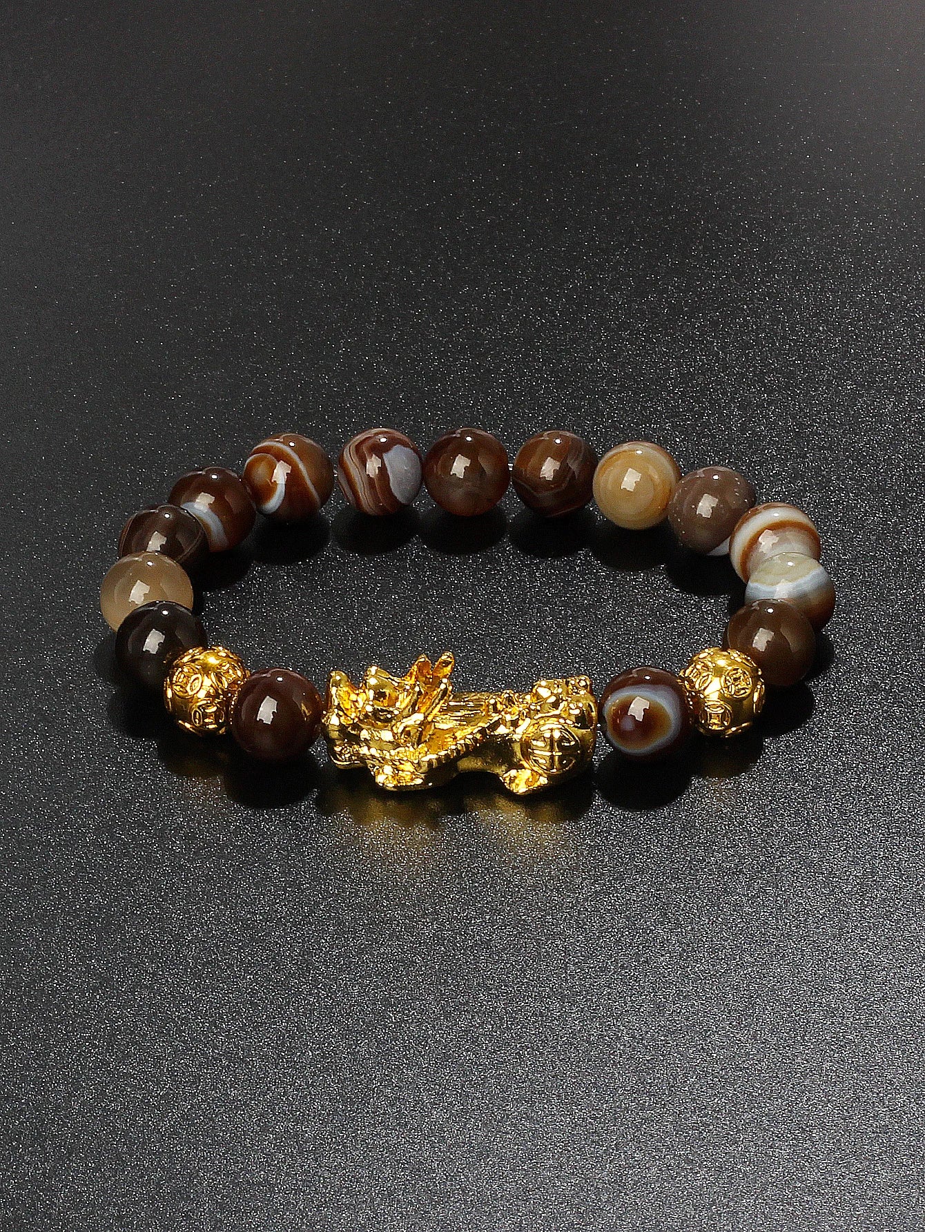 Gold Color Pi Xiu Bracelets Women Feng Shui Obsidian Wealth Pi Yao Bracelets Men 10m Dragon Mantra Bead Bangle Lucky Jewelry New