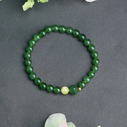 Hetian Jade Barrel Bracelet | Single-Loop Feng Shui Charm