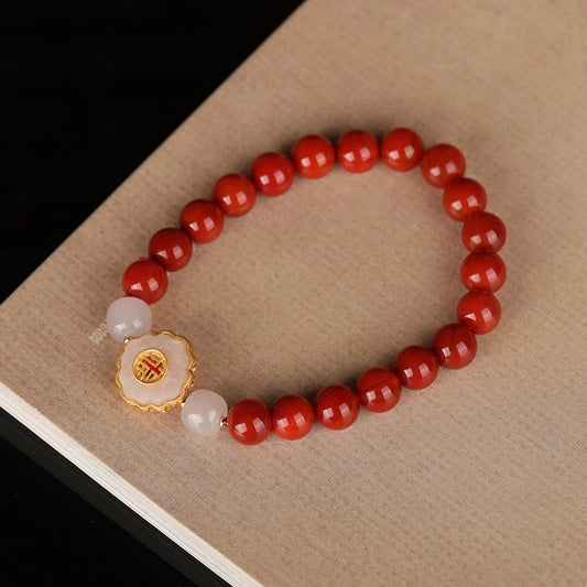 Red Agate & Hetian Jade Blessing Bracelet - Vintage Charm
