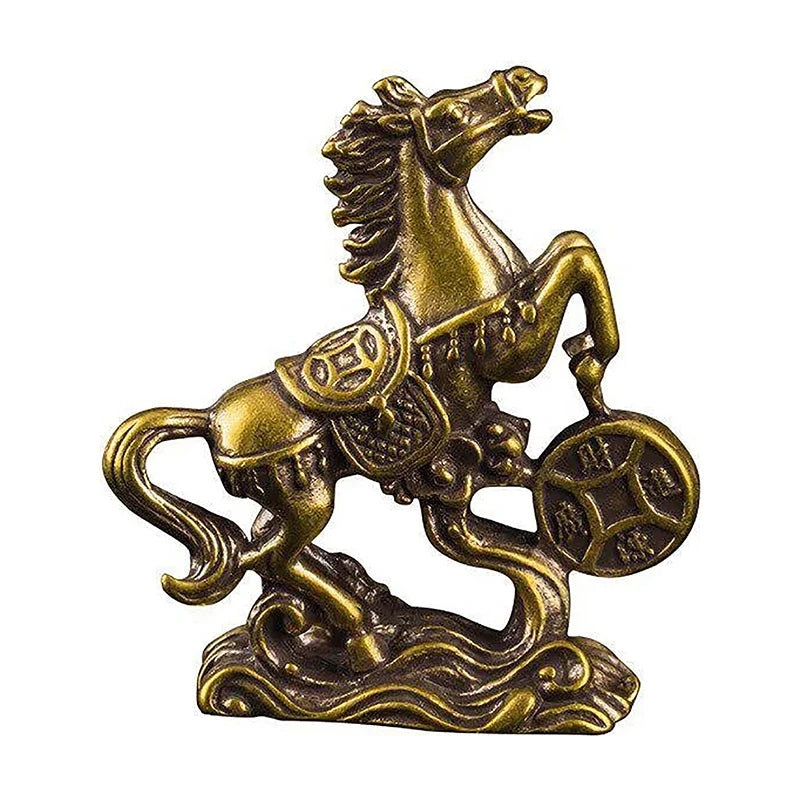 Brass Horse Step On Coins Lucky Statue Feng Shui Desk Miniatures Pure Copper Crafts Collections Chinese Home Office Figurines