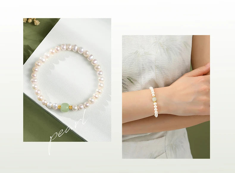 Green Bead Freshwater Pearl Bracelet With Card 6MM Natural Lucky Bead Bangle Birthday Jewelry Gift