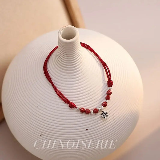 Red Rope Cinnabar Anklet with Aventurine Bell – Wealth Charm