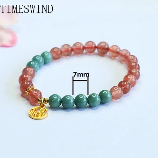 Strawberry Crystal & Jade 'Fu' Beaded Bracelet — Certified Luck