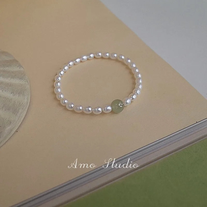 Vintage Chinese Imitation Jade Pearl Bracelet 4-5mm Beads